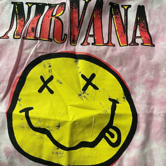 Officially Licensed Nirvana Nevermind Smiley Grunge Tee Pink Tie Dye Large NWOT - Picture 4 of 7
